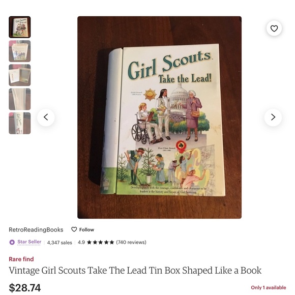 Vintage Girl Scout Take the Lead Tin Box Shaped Like a book Collectable HTF rare - Picture 3 of 15